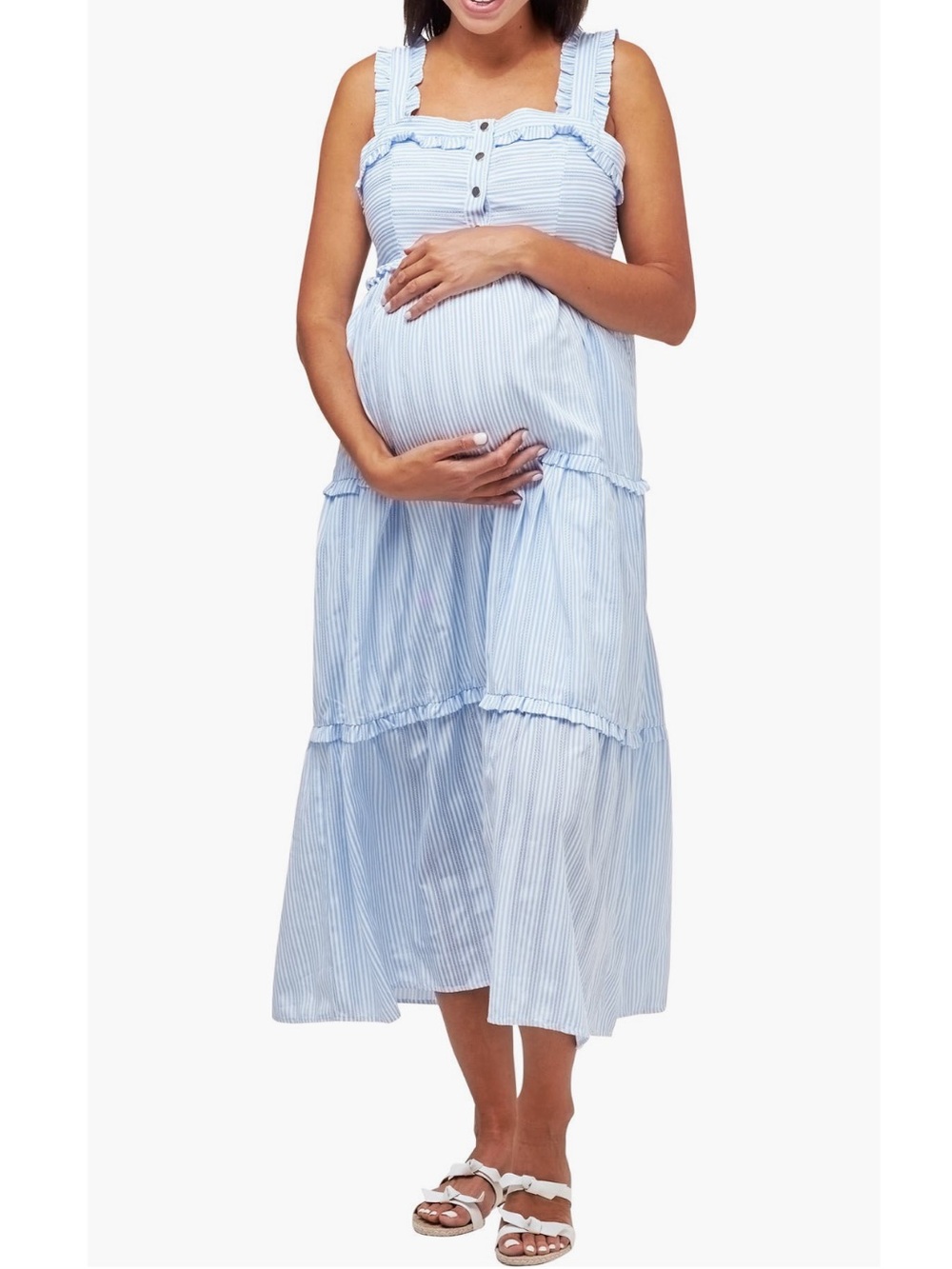 💗NWT Nom Emma Maternity & Nursing Maxi Dress Striped Smocked - Size Large